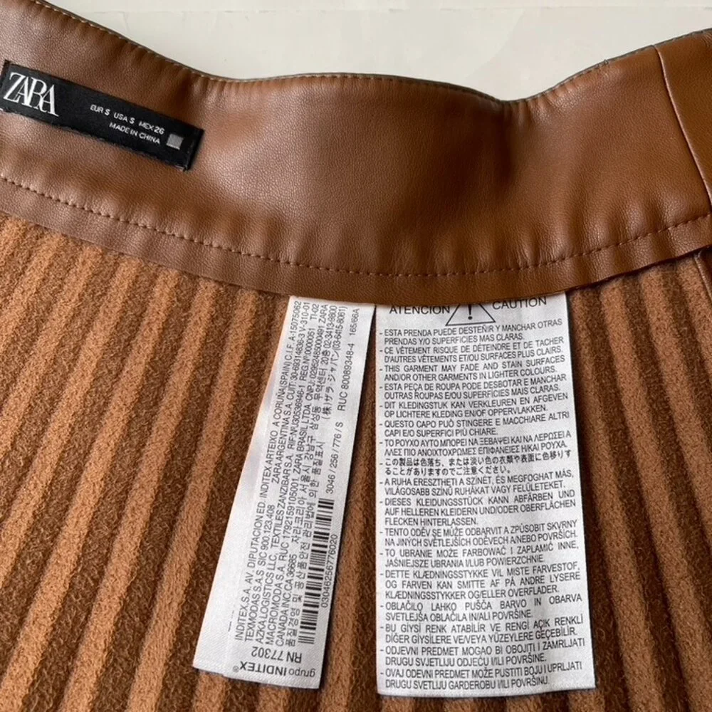 Zara Faux Leather Women's Gold and Brown Pleated Mini Skirt women's Small - Picture 4 of 6